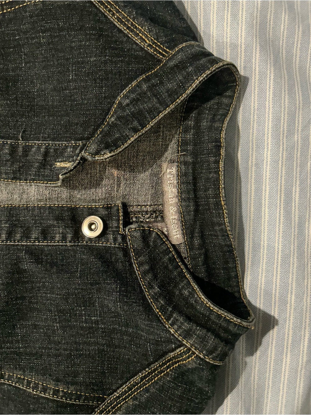 Dark Wash Denim Jacket with Stand Collar - Picture 2 of 3